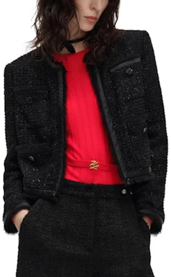 (Women) KARL LAGERFELD SS24 Black Cropped Woven Long-Sleeve Jacket. 241L1410 Order (Women) KARL LAGERFELD SS24 Black Cropped Woven Long-Sleeve Jacket. 241L1410