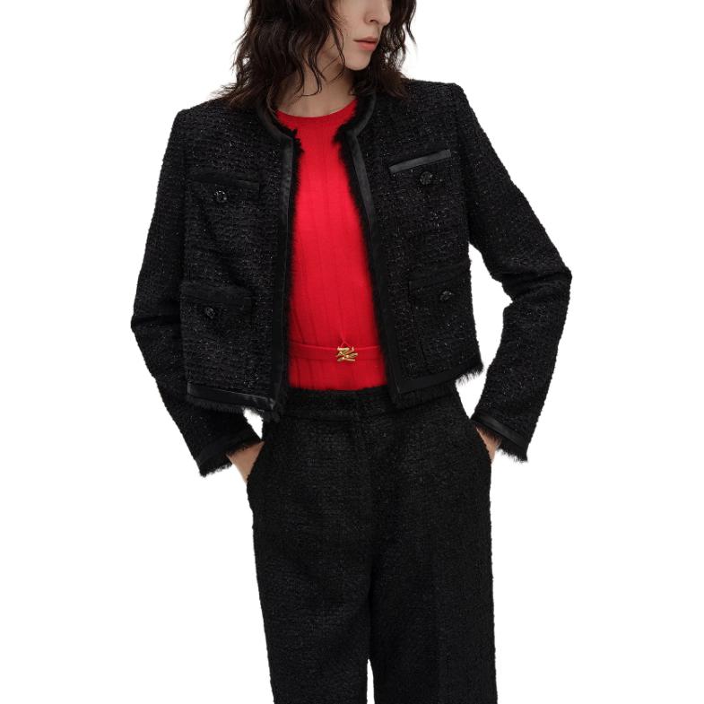 (Women) KARL LAGERFELD SS24  Black Cropped Woven Long-Sleeve Jacket. 241L1410 圖 6