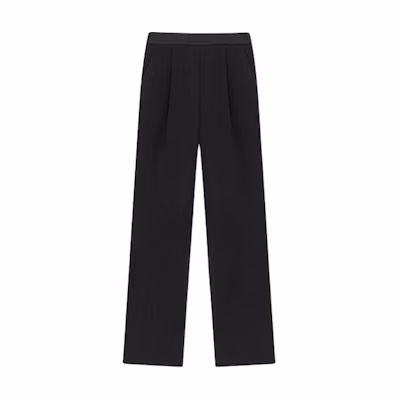 (Women) KARL LAGERFELD SS24 Black Pleated Straight-Leg Casual Pants. 241L1015