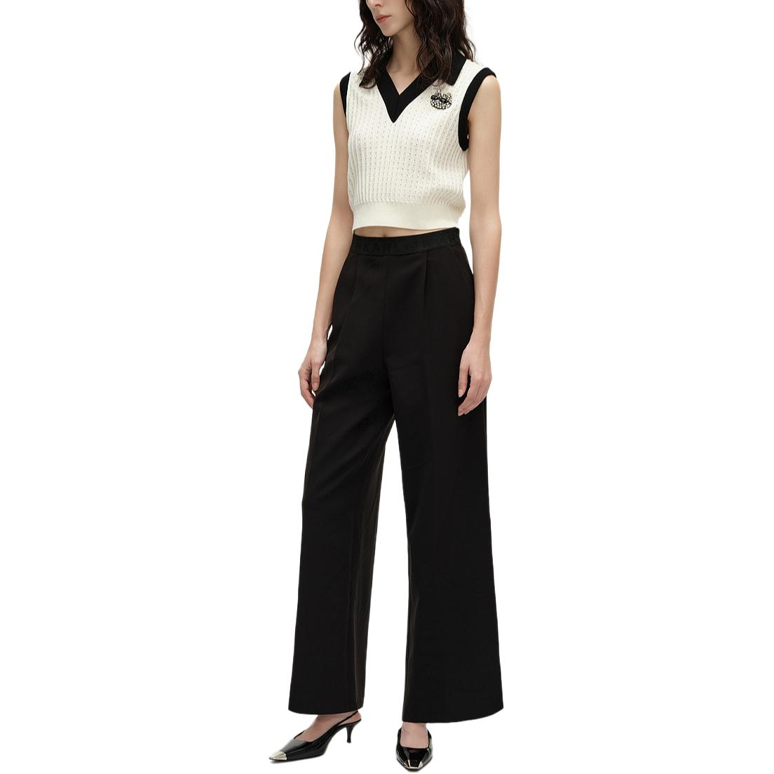 Shop (Women) KARL LAGERFELD SS24  Black Pleated Straight-Leg Casual Pants. 241L1015