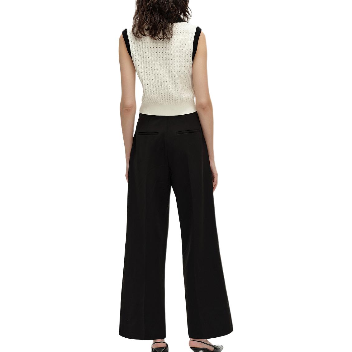 Purchase (Women) KARL LAGERFELD SS24  Black Pleated Straight-Leg Casual Pants. 241L1015