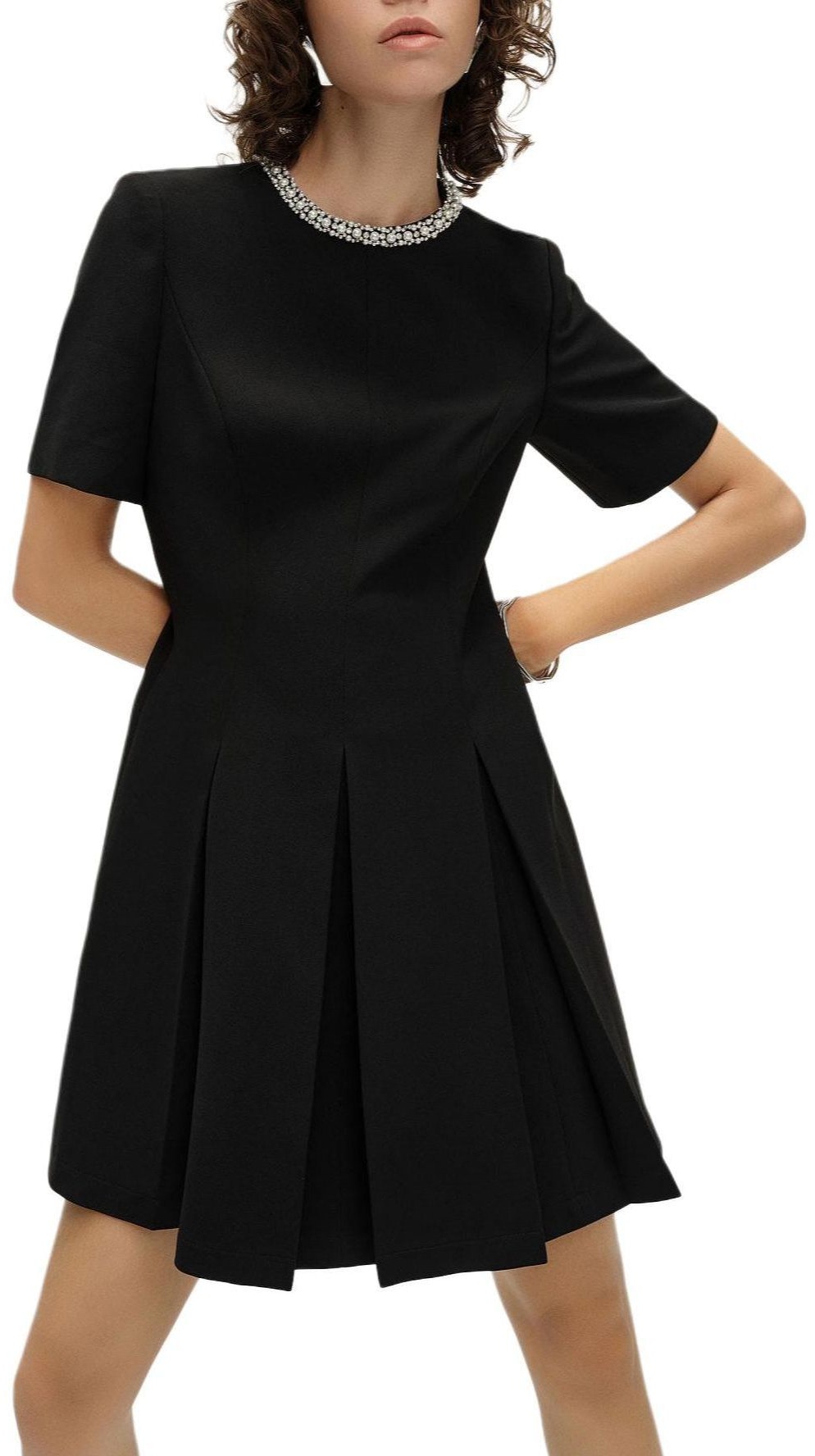 women-karl-lagerfeld-ss-24-black-rhinestone-waist-slim-short-sleeve-dress-e41-w1351
