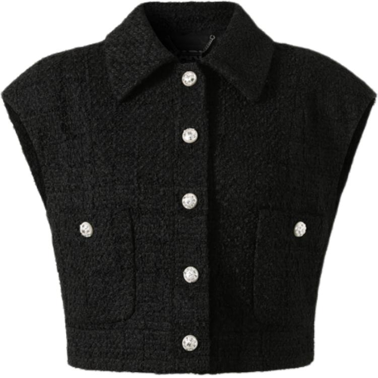 (Women) KARL LAGERFELD SS24  Black Tweed Notched Collar Buttoned Vest 241L1541