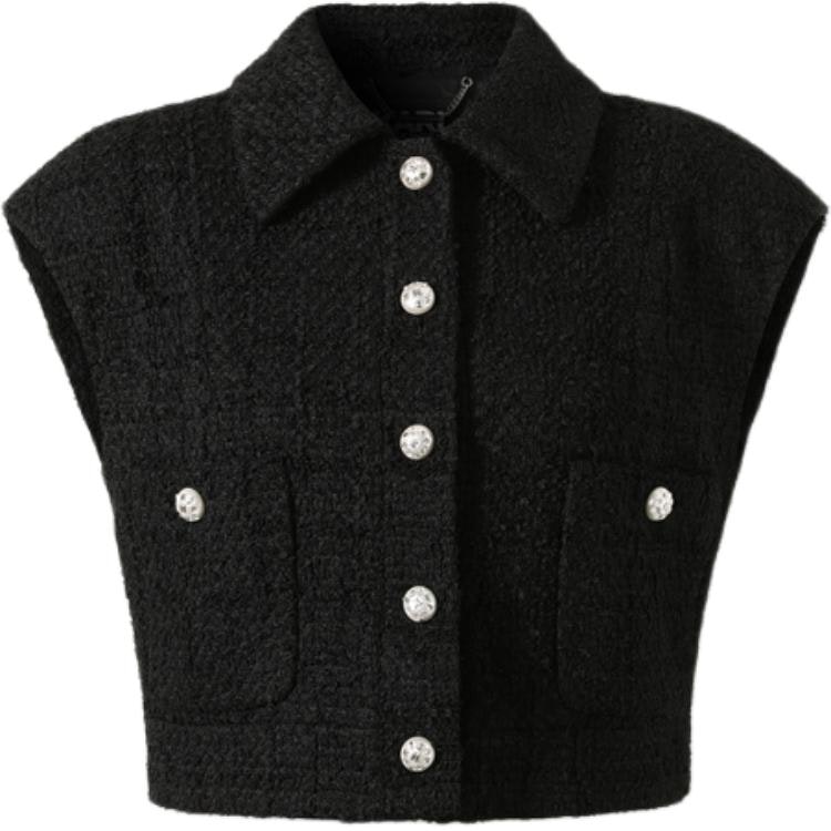 women-karl-lagerfeld-ss-24-black-tweed-notched-collar-buttoned-vest-241-l1541