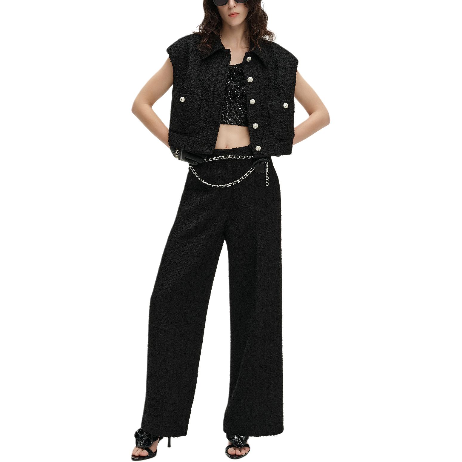 Lookbook (Women) KARL LAGERFELD SS24  Black Tweed Notched Collar Buttoned Vest 241L1541