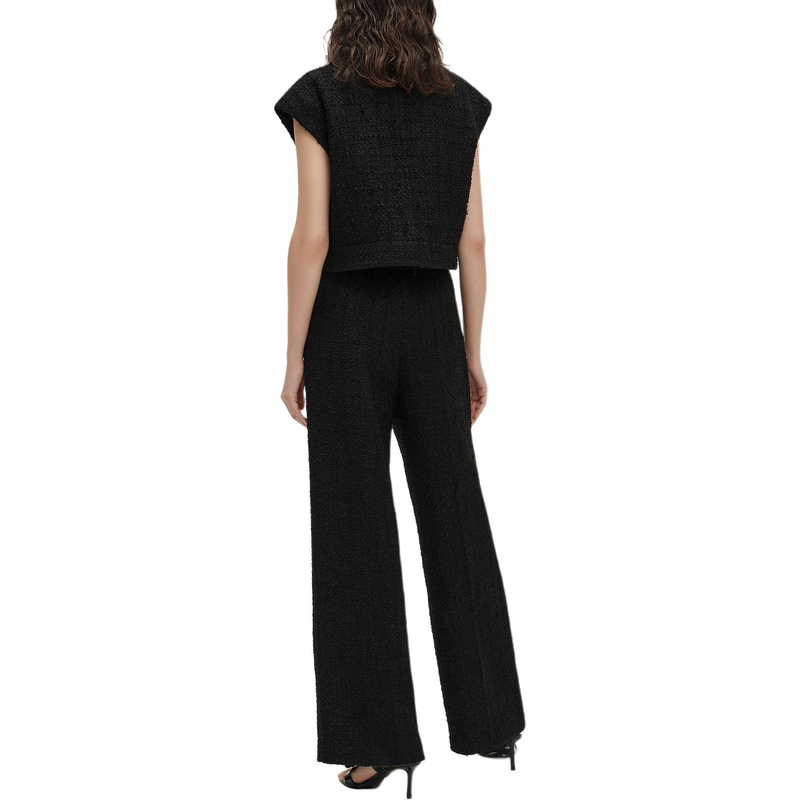 Shop (Women) KARL LAGERFELD SS24  Black Tweed Notched Collar Buttoned Vest 241L1541