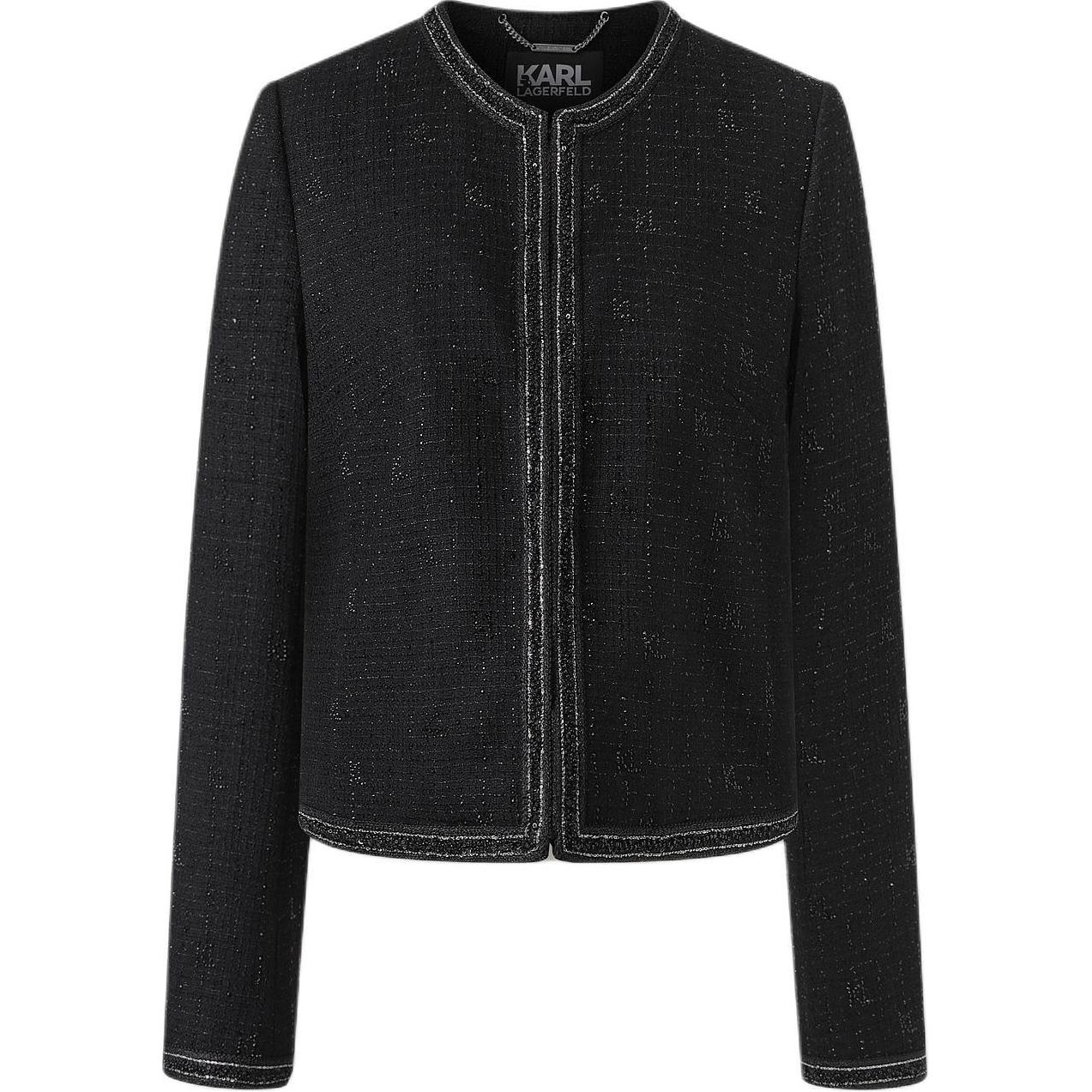 (Women) KARL LAGERFELD SS24  Black Tweed Short Jacket with Rhinestones. 241L1413