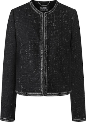 (Women) KARL LAGERFELD SS24 Black Tweed Short Jacket with Rhinestones. 241L1413 Order (Women) KARL LAGERFELD SS24 Black Tweed Short Jacket with Rhinestones. 241L1413