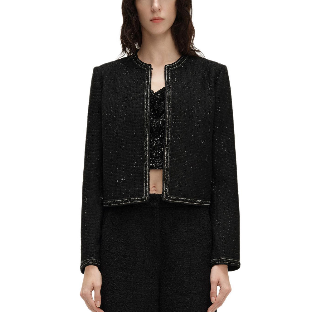Lookbook (Women) KARL LAGERFELD SS24  Black Tweed Short Jacket with Rhinestones. 241L1413
