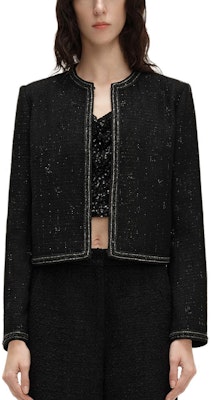 (Women) KARL LAGERFELD SS24 Black Tweed Short Jacket with Rhinestones. 241L1413 Lookbook (Women) KARL LAGERFELD SS24 Black Tweed Short Jacket with Rhinestones. 241L1413