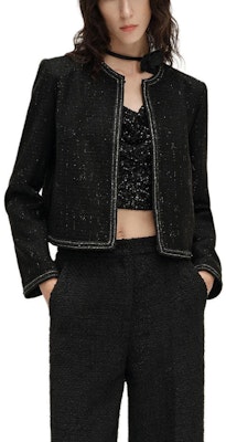 (Women) KARL LAGERFELD SS24 Black Tweed Short Jacket with Rhinestones. 241L1413 Shop (Women) KARL LAGERFELD SS24 Black Tweed Short Jacket with Rhinestones. 241L1413