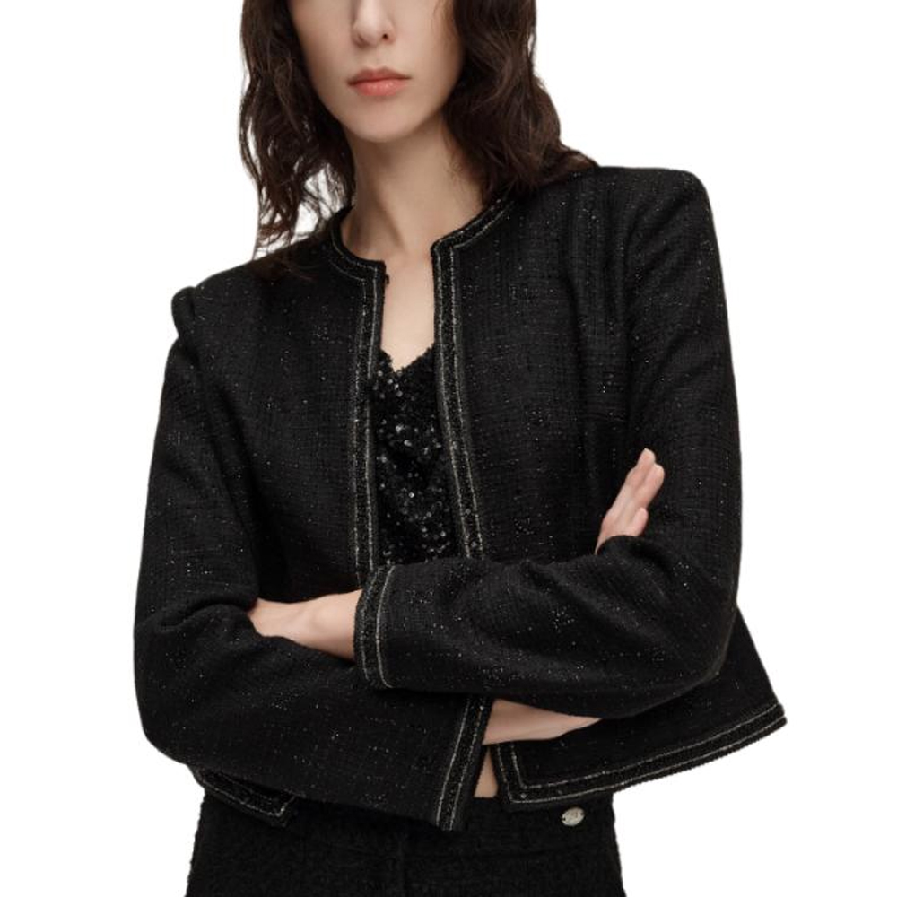 Purchase (Women) KARL LAGERFELD SS24  Black Tweed Short Jacket with Rhinestones. 241L1413