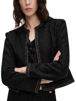 (Women) KARL LAGERFELD SS24 Black Tweed Short Jacket with Rhinestones. 241L1413 Purchase (Women) KARL LAGERFELD SS24 Black Tweed Short Jacket with Rhinestones. 241L1413