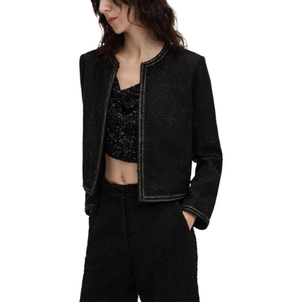 Details for (Women) KARL LAGERFELD SS24  Black Tweed Short Jacket with Rhinestones. 241L1413