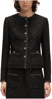 (Women) KARL LAGERFELD SS24 Black Tweed Single-Breasted Long Sleeve Jacket E41W1519 Buy (Women) KARL LAGERFELD SS24 Black Tweed Single-Breasted Long Sleeve Jacket E41W1519