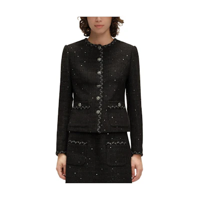 (Women) KARL LAGERFELD SS24 Black Tweed Single-Breasted Long Sleeve Jacket E41W1519