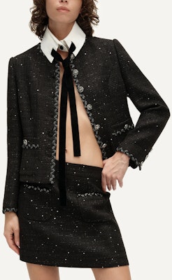 (Women) KARL LAGERFELD SS24 Black Tweed Single-Breasted Long Sleeve Jacket E41W1519 Lookbook (Women) KARL LAGERFELD SS24 Black Tweed Single-Breasted Long Sleeve Jacket E41W1519