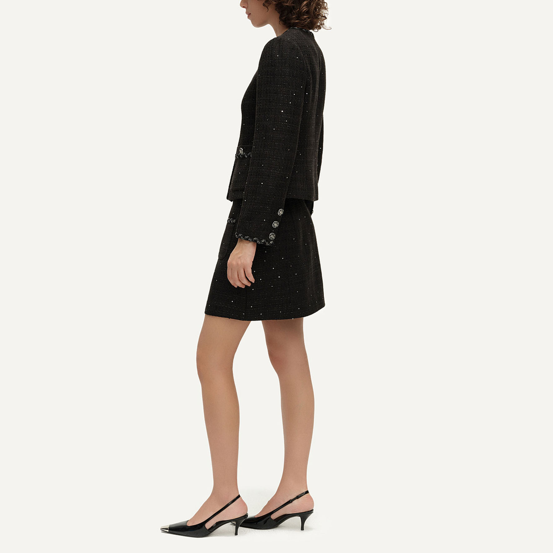Purchase (Women) KARL LAGERFELD SS24  Black Tweed Single-Breasted Long Sleeve Jacket E41W1519