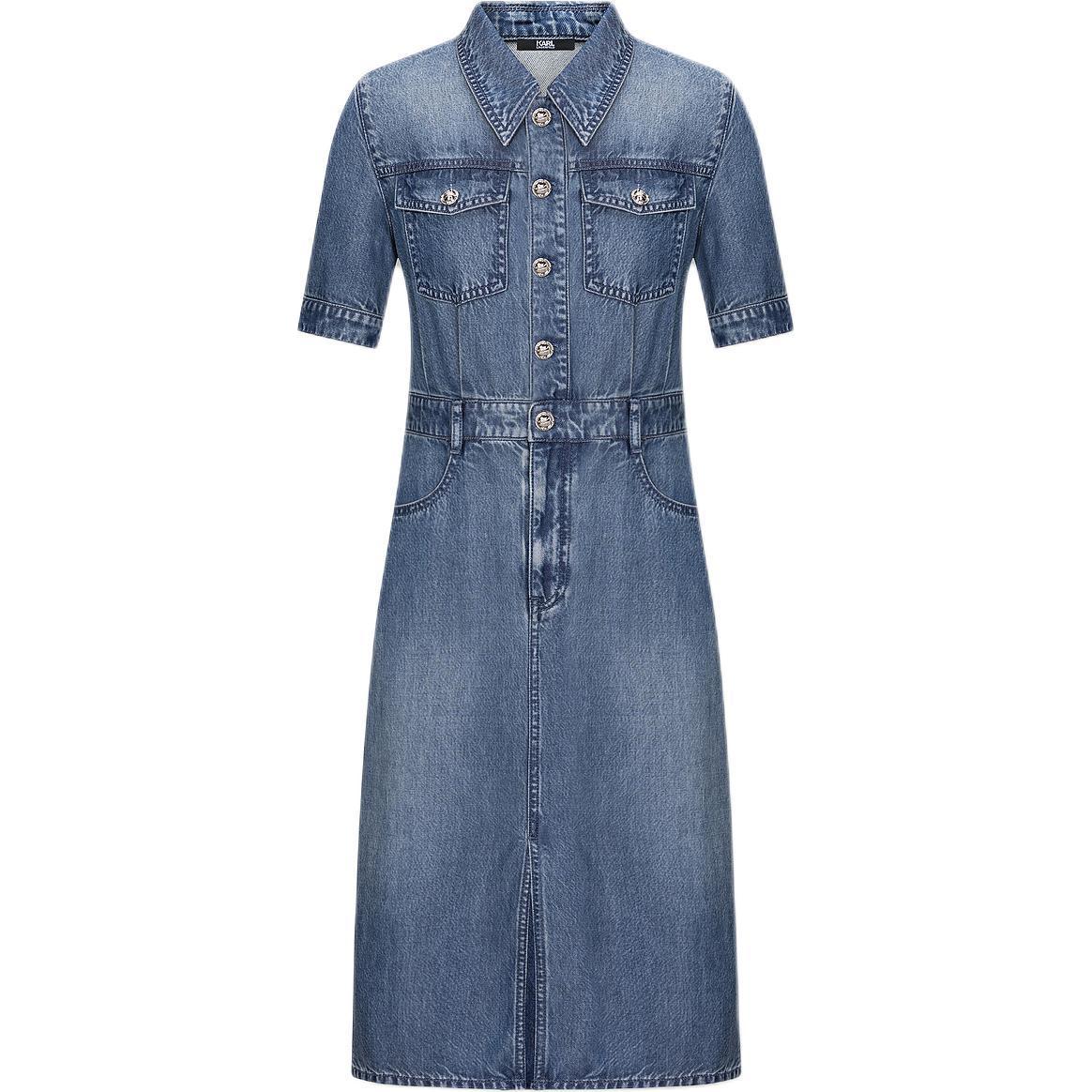 (Women) KARL LAGERFELD SS24  Blue A-Line Short Sleeve Shirt Dress. E41W1334