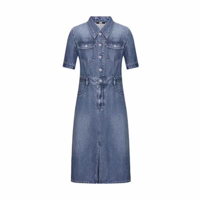 (Women) KARL LAGERFELD SS24 Blue A-Line Short Sleeve Shirt Dress. E41W1334