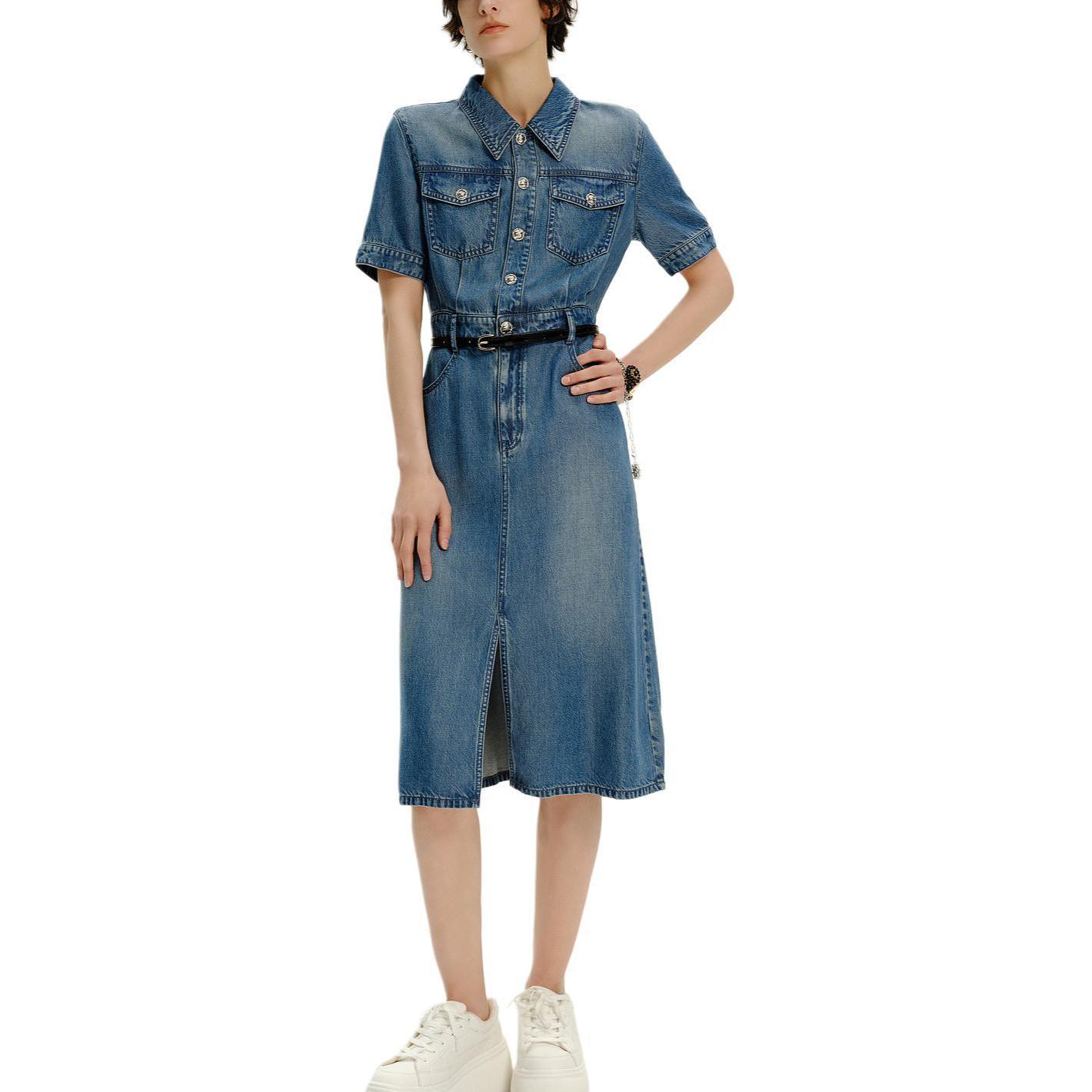 Lookbook (Women) KARL LAGERFELD SS24  Blue A-Line Short Sleeve Shirt Dress. E41W1334
