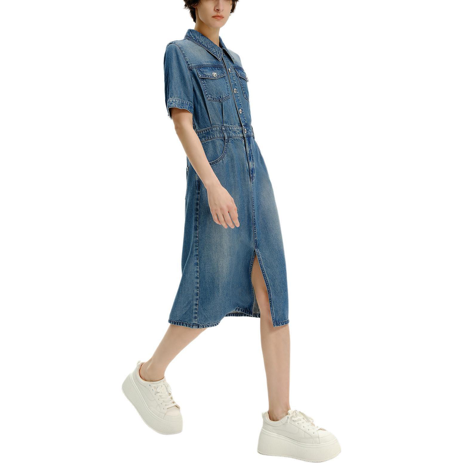 Purchase (Women) KARL LAGERFELD SS24  Blue A-Line Short Sleeve Shirt Dress. E41W1334