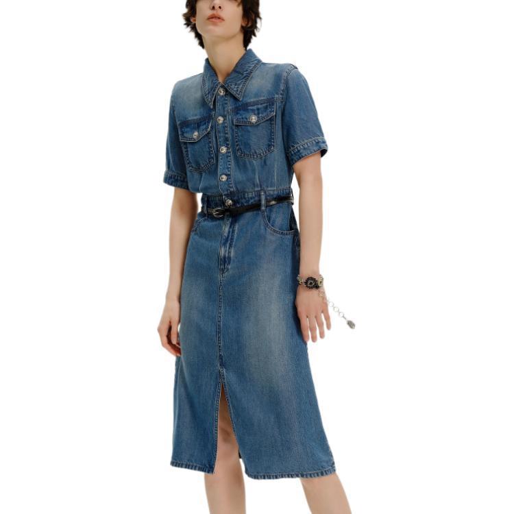 Details for (Women) KARL LAGERFELD SS24  Blue A-Line Short Sleeve Shirt Dress. E41W1334