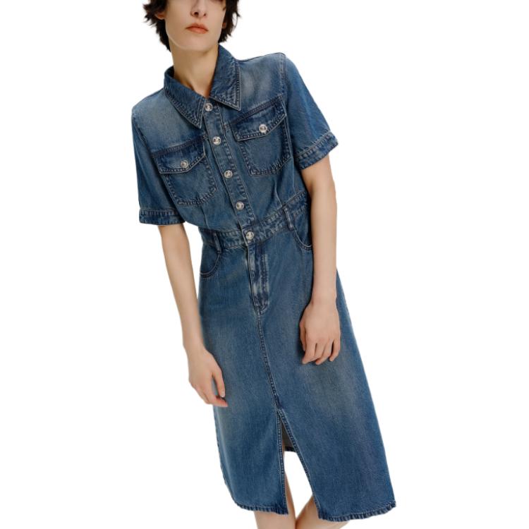 Cheap (Women) KARL LAGERFELD SS24  Blue A-Line Short Sleeve Shirt Dress. E41W1334