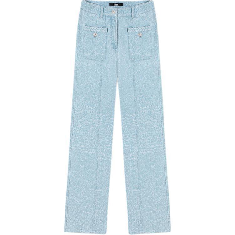 (Women) KARL LAGERFELD SS24  Blue Pleated Straight-Leg Zipper Jeans. 241L1108