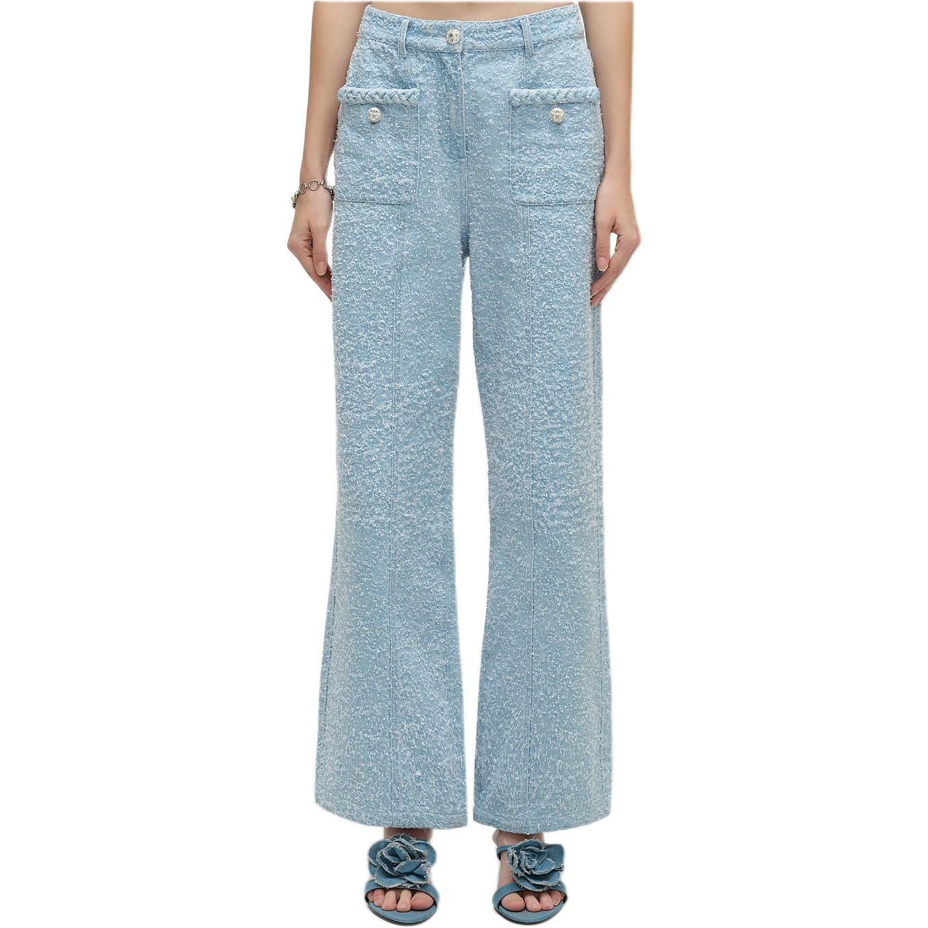 Purchase (Women) KARL LAGERFELD SS24  Blue Pleated Straight-Leg Zipper Jeans. 241L1108