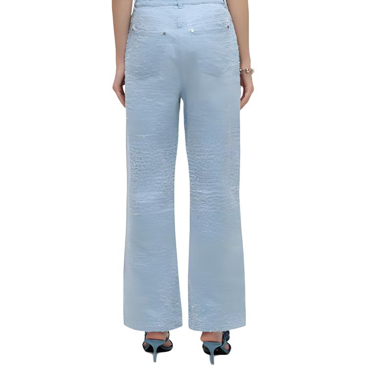 Details for (Women) KARL LAGERFELD SS24  Blue Pleated Straight-Leg Zipper Jeans. 241L1108