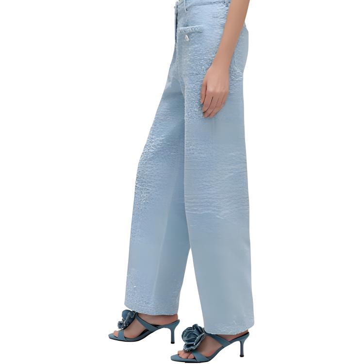 Sizing (Women) KARL LAGERFELD SS24  Blue Pleated Straight-Leg Zipper Jeans. 241L1108