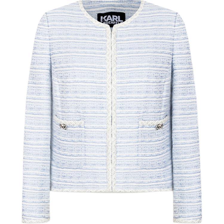 (Women) KARL LAGERFELD SS24  Blue Striped Tweed Long-Sleeve Jacket. E42W1503