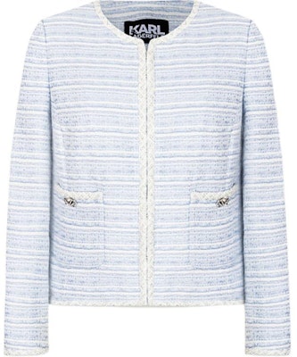 (Women) KARL LAGERFELD SS24 Blue Striped Tweed Long-Sleeve Jacket. E42W1503 Buy (Women) KARL LAGERFELD SS24 Blue Striped Tweed Long-Sleeve Jacket. E42W1503