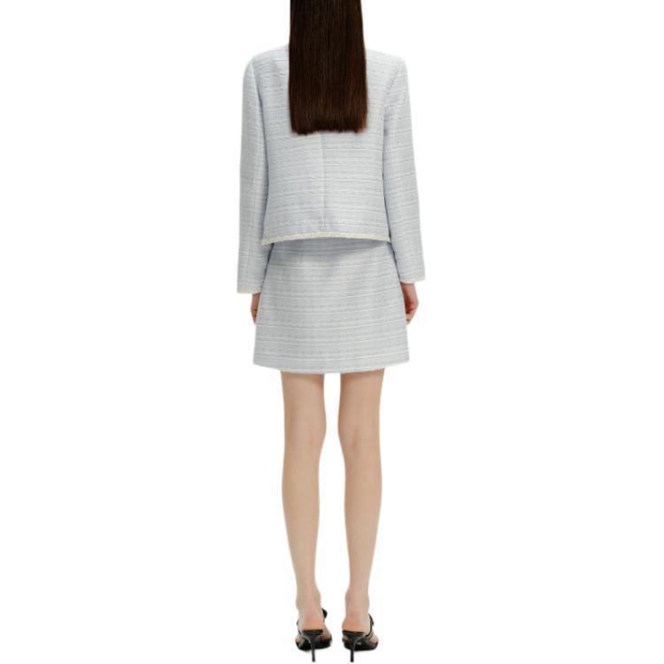 Shop (Women) KARL LAGERFELD SS24  Blue Striped Tweed Long-Sleeve Jacket. E42W1503