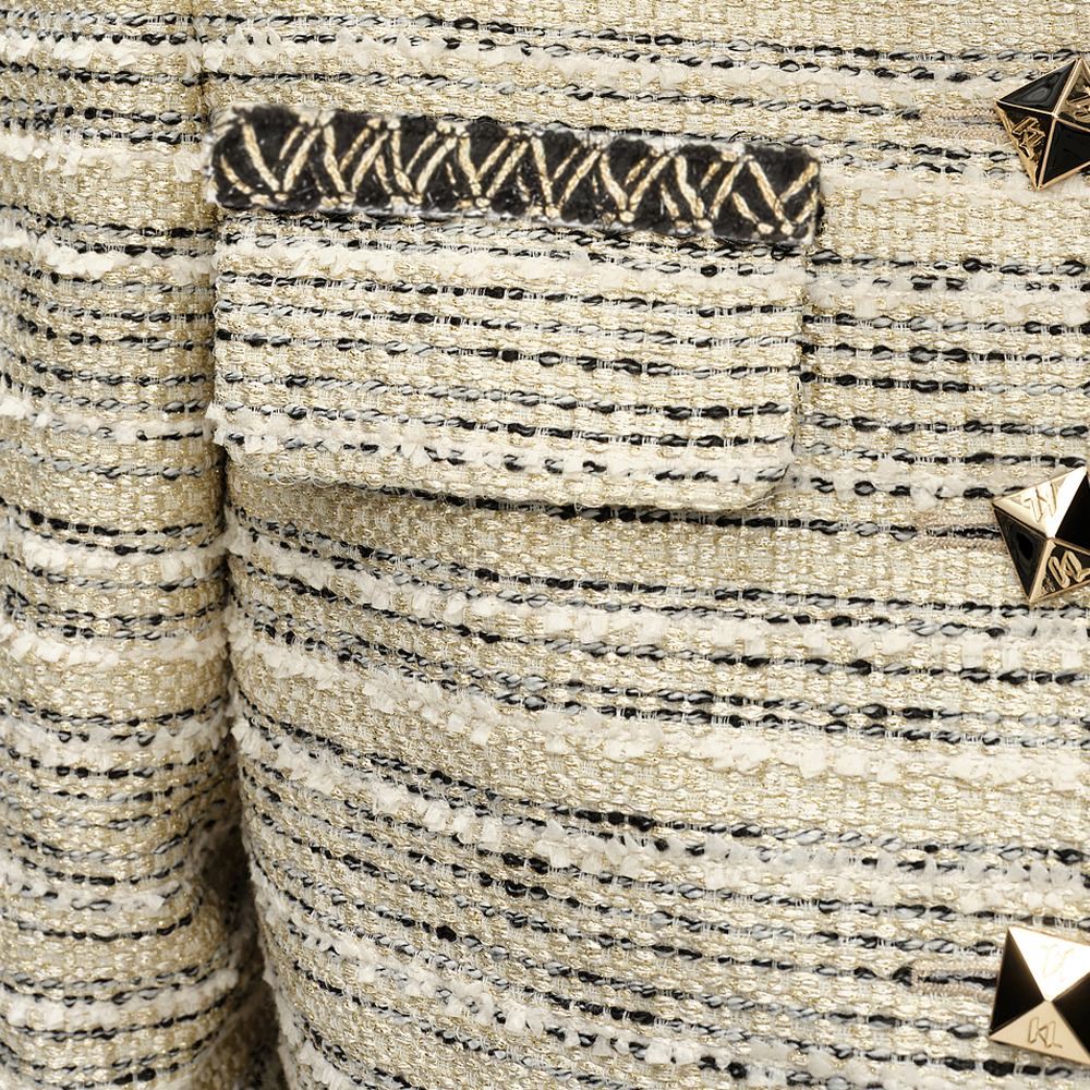 Sizing (Women) KARL LAGERFELD SS24  Gold Tweed Short Jacket with Round Neck Buttons E41W1524