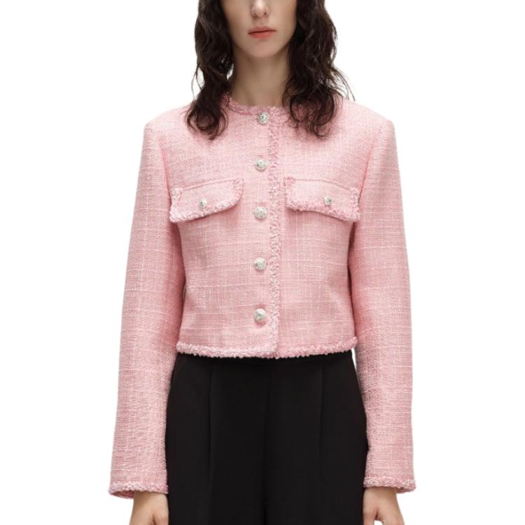 Purchase (W) KARL LAGERFELD SS24 粉色修身短款粗花呢長袖外套 241L1405