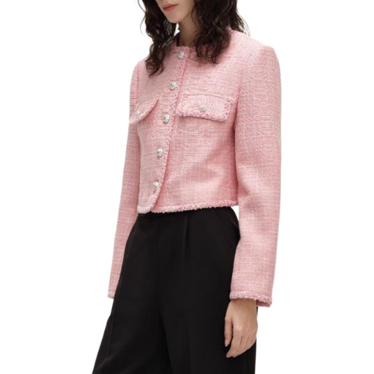 Sizing (W) KARL LAGERFELD SS24 粉色修身短款粗花呢長袖外套 241L1405