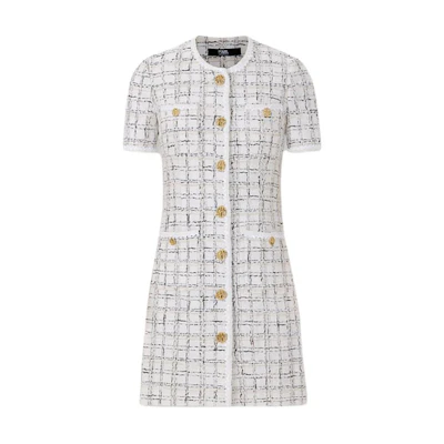 (Women) KARL LAGERFELD SS24 Plaid Short-Sleeve Short Dress Black White E41W1318