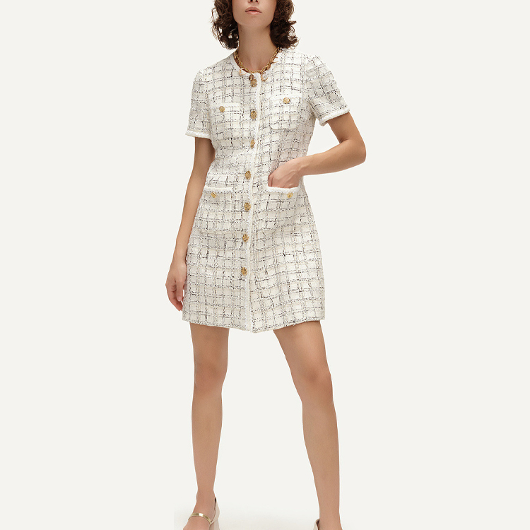 Lookbook (W) 卡尔拉格斐 SS24 黑白格纹短袖连衣裙 E41W1318