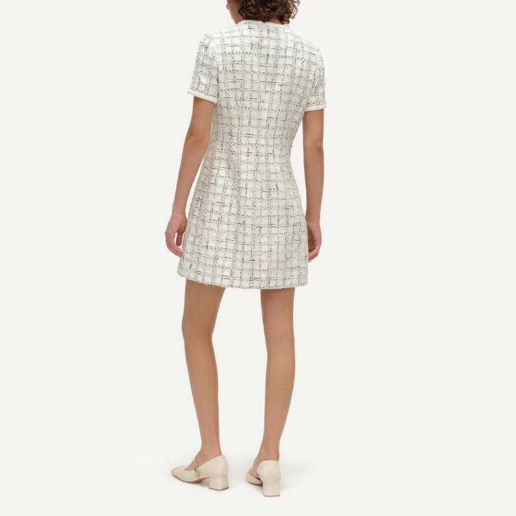 Shop (W) 卡尔拉格斐 SS24 黑白格纹短袖连衣裙 E41W1318