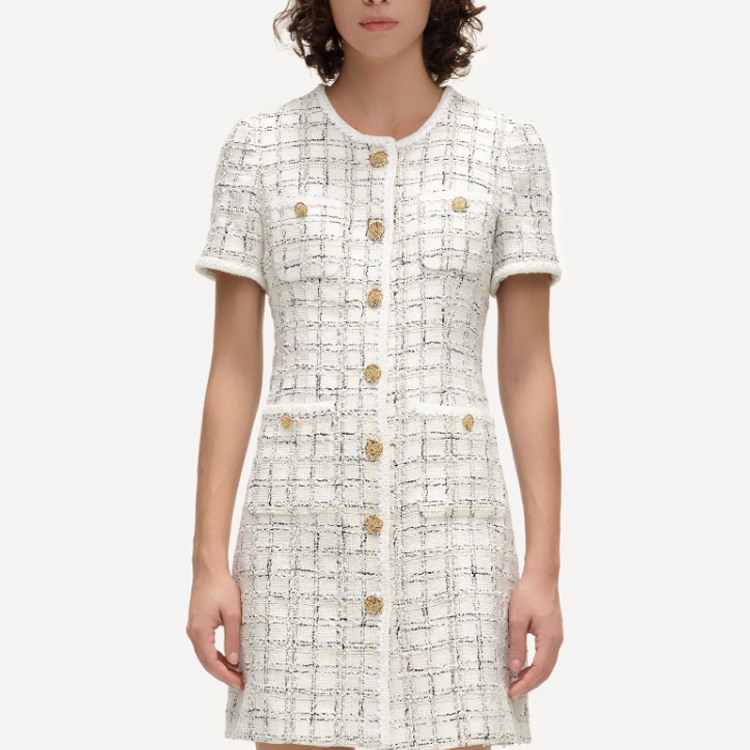 Details for (W) 卡尔拉格斐 SS24 黑白格纹短袖连衣裙 E41W1318