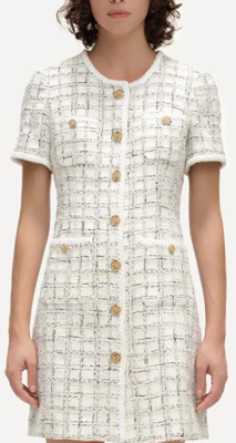 (W) 卡尔拉格斐 SS24 黑白格纹短袖连衣裙 E41W1318 Details for (W) 卡尔拉格斐 SS24 黑白格纹短袖连衣裙 E41W1318