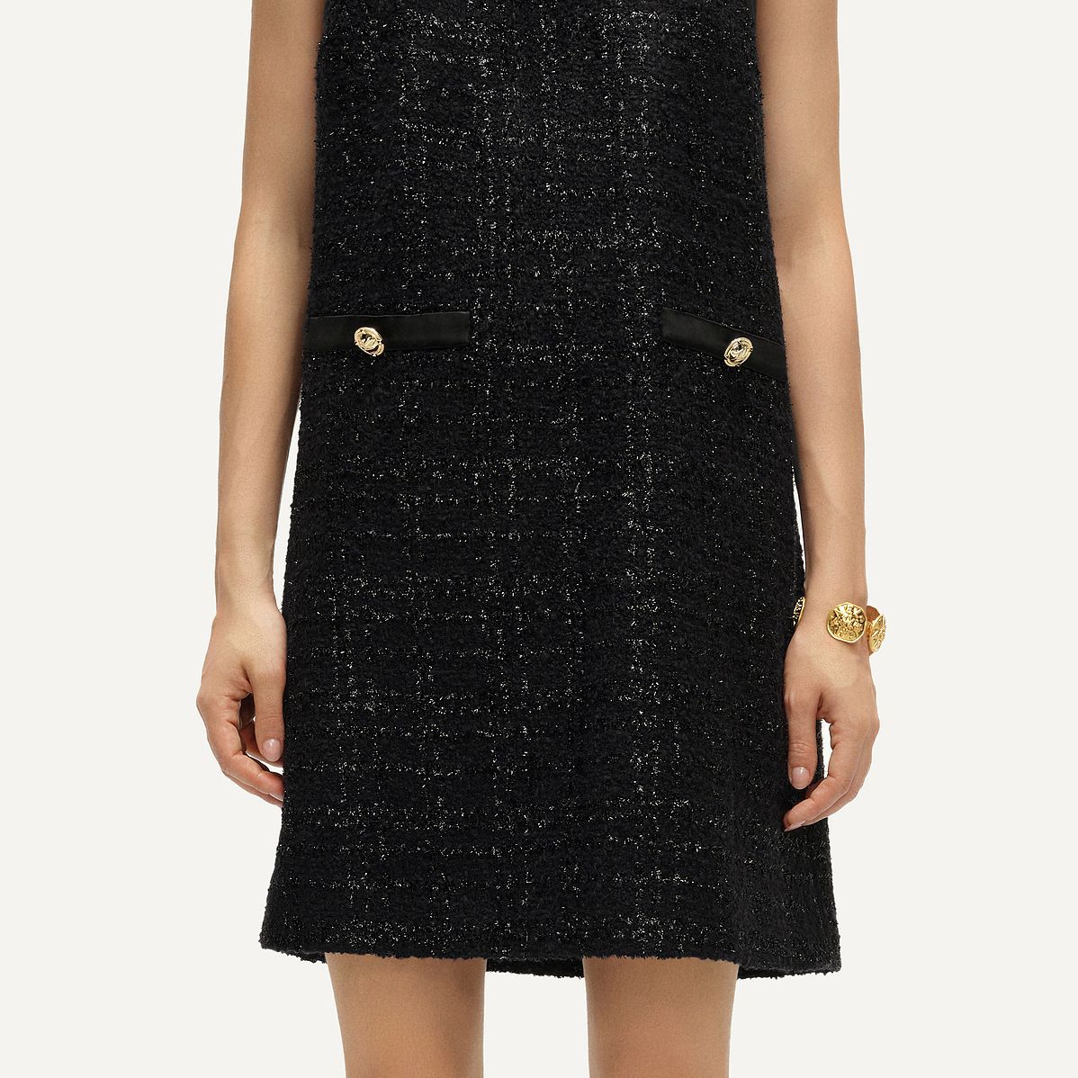 Sizing (Women) KARL LAGERFELD SS24  Sleeveless Tweed Short Dress Black 241E1340
