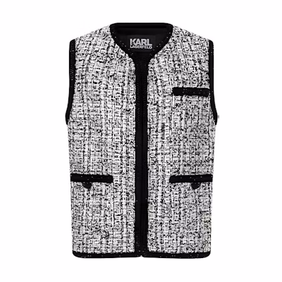 (Women) KARL LAGERFELD SS24 Tweed Single-Breasted Vest Black White 241L1545
