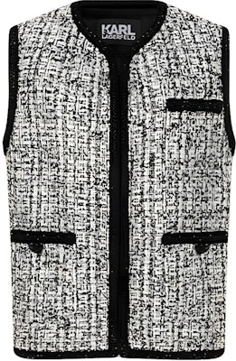 (Women) KARL LAGERFELD SS24 Tweed Single-Breasted Vest Black White 241L1545 Order (Women) KARL LAGERFELD SS24 Tweed Single-Breasted Vest Black White 241L1545