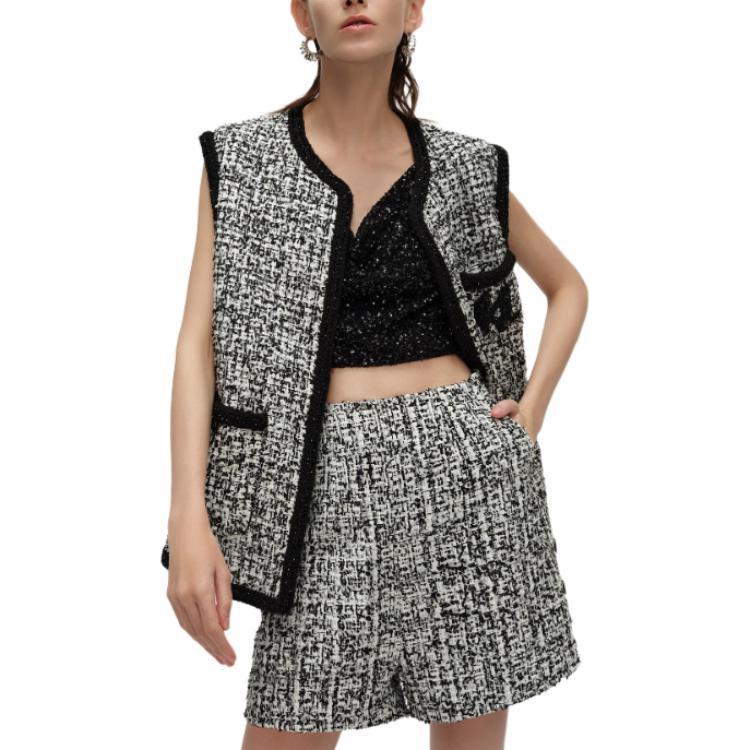 Purchase (Women) KARL LAGERFELD SS24  Tweed Single-Breasted Vest Black White 241L1545