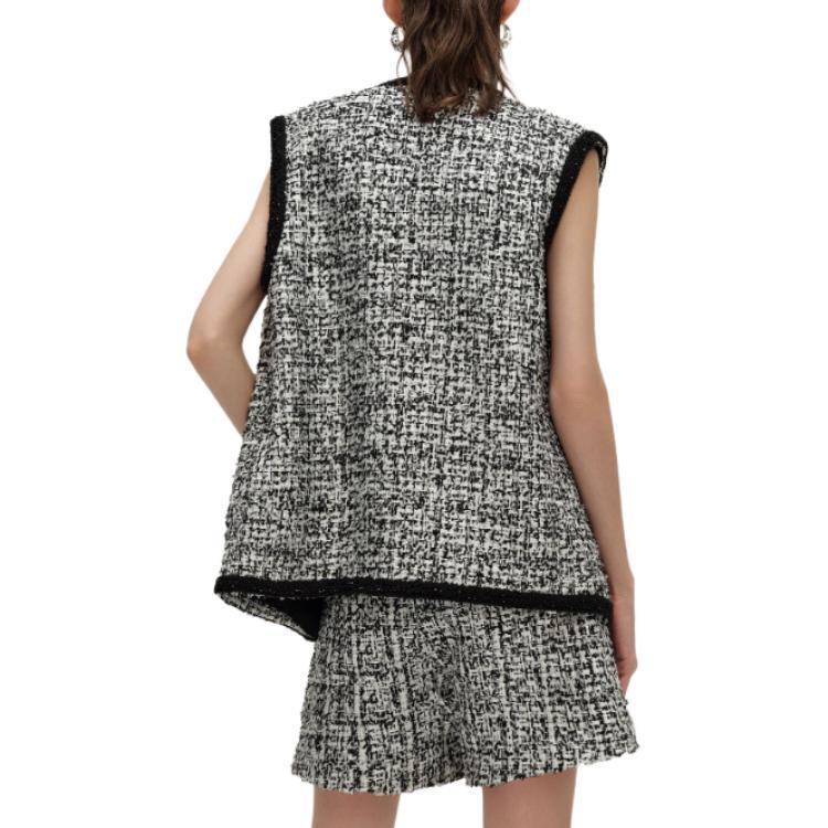 Details for (Women) KARL LAGERFELD SS24  Tweed Single-Breasted Vest Black White 241L1545