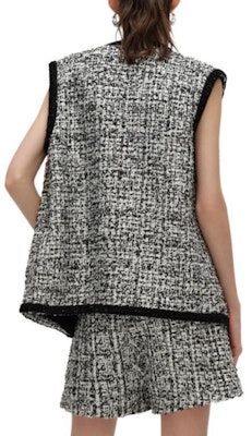 (Women) KARL LAGERFELD SS24 Tweed Single-Breasted Vest Black White 241L1545 Details for (Women) KARL LAGERFELD SS24 Tweed Single-Breasted Vest Black White 241L1545