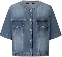 (Women) KARL LAGERFELD SS24 Washed Denim Short-Sleeve Jacket Blue E41W1516 (Women) KARL LAGERFELD SS24 Washed Denim Short-Sleeve Jacket Blue E41W1516